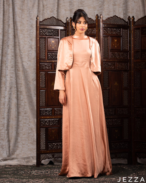 Sleeveless Satin Dress with Long-Sleeve Overtop 58382
